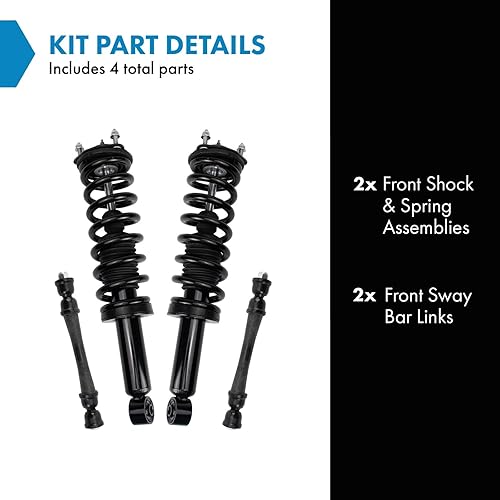 Miniatura 1343 de TRQ Kit de suspensión delantera, conjunto de amortiguadores y resortes, barra estabilizadora, enlace estabilizador compatible con Chevrolet