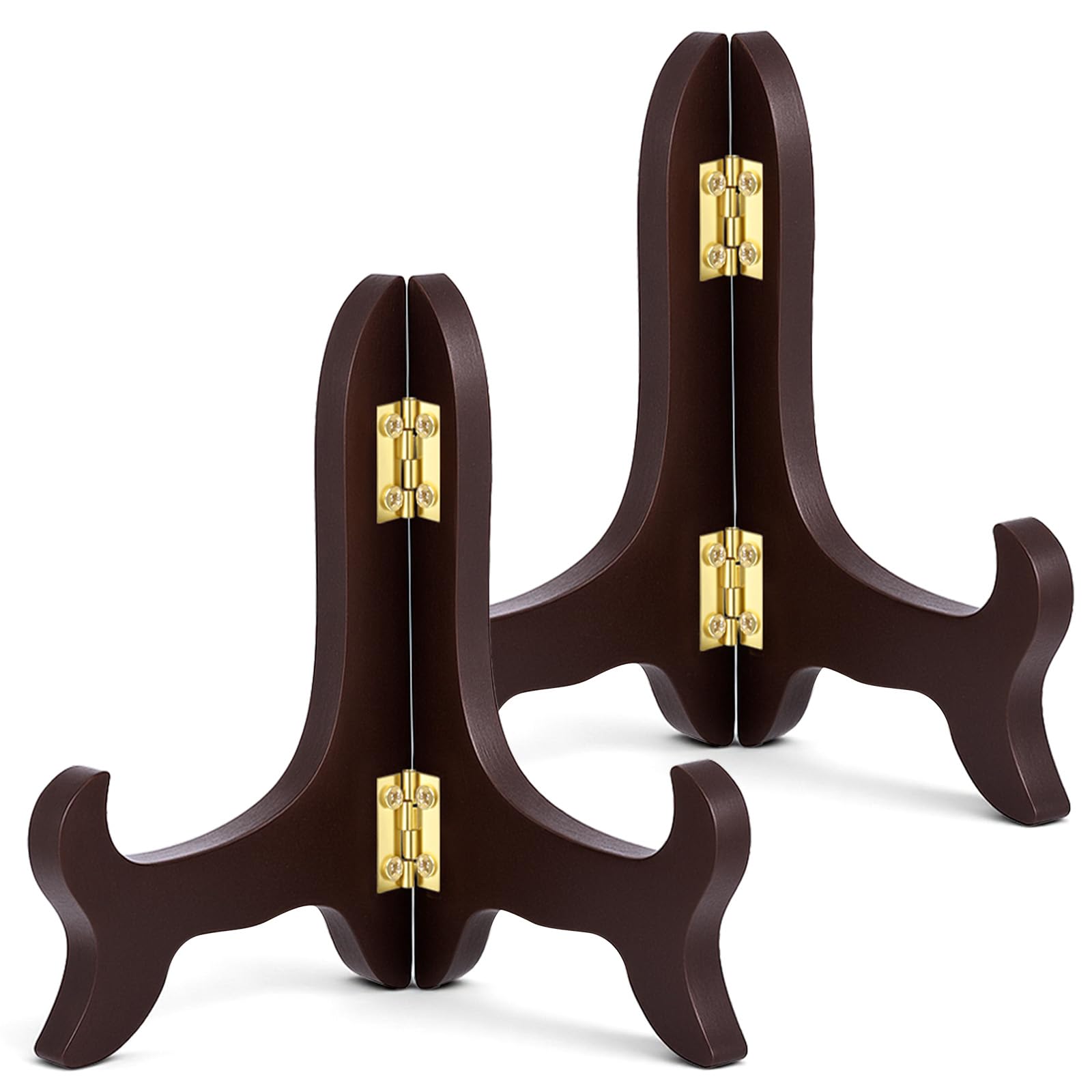 2 Pack Wooden Plate Stand for Display, Wooden Plate Stand, Decorative Picture Holder for Displaying Brown Easels Plates Holders to Display Pictures Sign, Cookbook, Now Playing Vinyl Record (5 Inch)