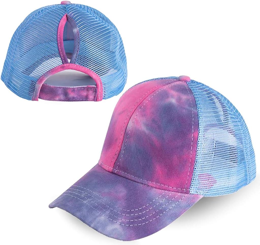 Unisex Baseball Cap, Vintage Visor Cap Adjustable Mesh Criss Cross Strap Messy Buns Trucker Ponycap Ponytail Hat for Women