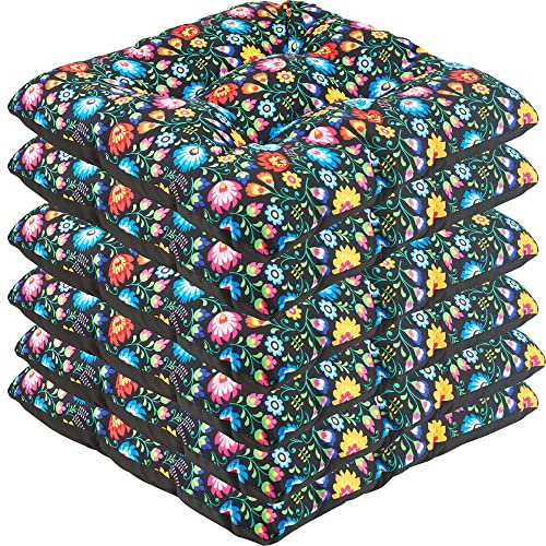 SuperKissen24. Set de 6 Cojines de Asiento - Cojín de Silla 45x45 cm para Interior y Exterior Cómodo e Impermeable para Muebles de Jardin, Terraza, para Suelo - Folk