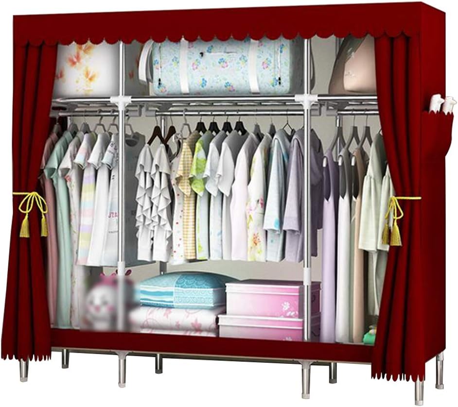 Cloth Wardrobe Clothes Closet, Portable Closet Wardrobe Storage Closet Standing Closet Fabric Cabinet Portable Wardrobe,Red_165*45 * 170cm