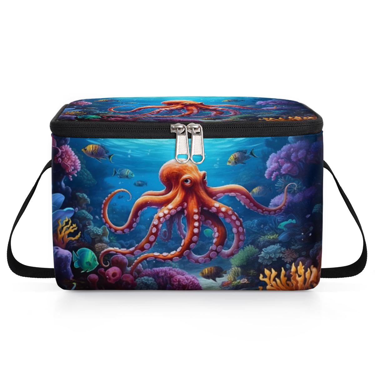 GzLeyigou Octopus Red Lunch Bags for Women Men 9 Cans, Hot & Cold Food Delivery Bag Insulated Grocery Bag Insulated Lunch Box Under the Sea Cooler Bag for Office Work Picnic Beach