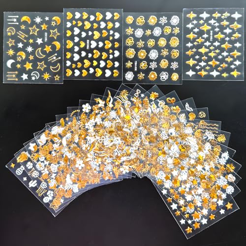 Namrec 01 30 Sheets Gold Nail Art Stickers 3D Self Adhesive Gold Flower Nail Decals Gold Star Nail Stickers thumb #4