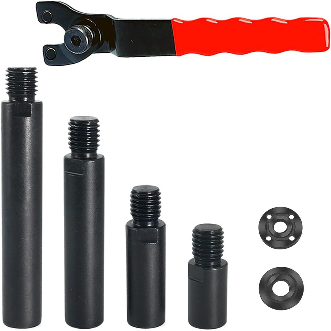 7PCS 5/8″ 11 Angle Grinder Extension Rods Set 4 Size(2",3″, 4″, 5.5″) with Adjustable Spanner Wrench & 1 Sets Flange Lock Nuts-Universal Adapter for 5/8" 11 Thread Grinders