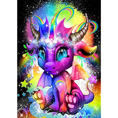 MXJSUA Diamond Painting Erwachsene Drache, 5D Diamant Painting Bilder Erwachsene Drache, DIY Diamond Painting Bilder Diamant Malerei Schädel Set Bunter Drache 30x40cm für Wanddekoration Cover