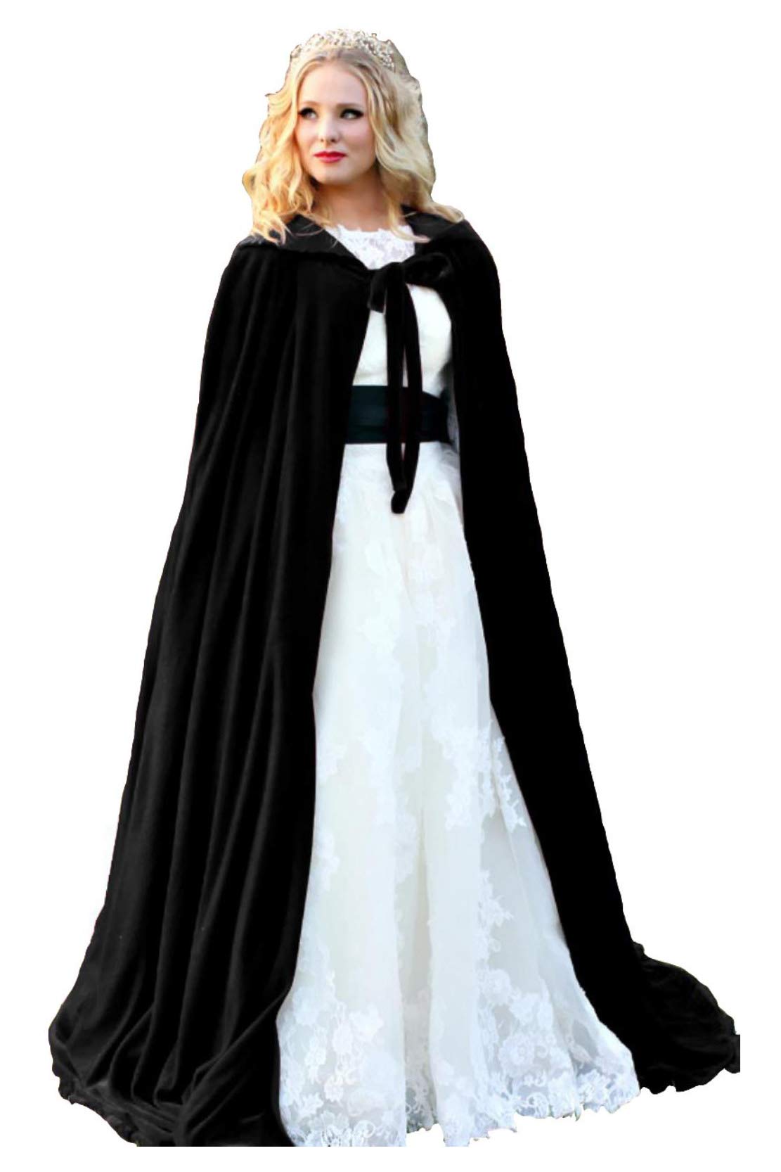 Women's Hooded Bridal Cape Velvet Long Wedding Wraps Bride Coat Jacket Christmas Cloaks Halloween Mantel Fluwelen Wicca Robe Vampire Shawl Cosplay Party Heks Wizard Costume