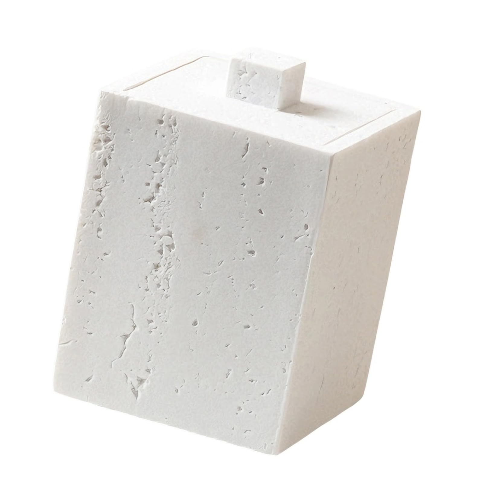Kangnice Space Saving Resin Box for Cotton Swabs and Toothpicks Feature Stone Texture Sturdy Easy Wipe Cleaning Simple Styles Sturdy Resin Container