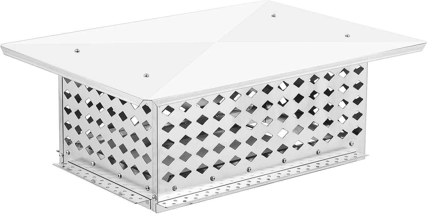 13"×21" Stainless Steel Chimney Cap, Adjustable Flue Cover for Clay & Metal Chimneys, Rain & Spark Arrestor Mesh, Universal Fit with Installation Kit, Durable & Rustproof