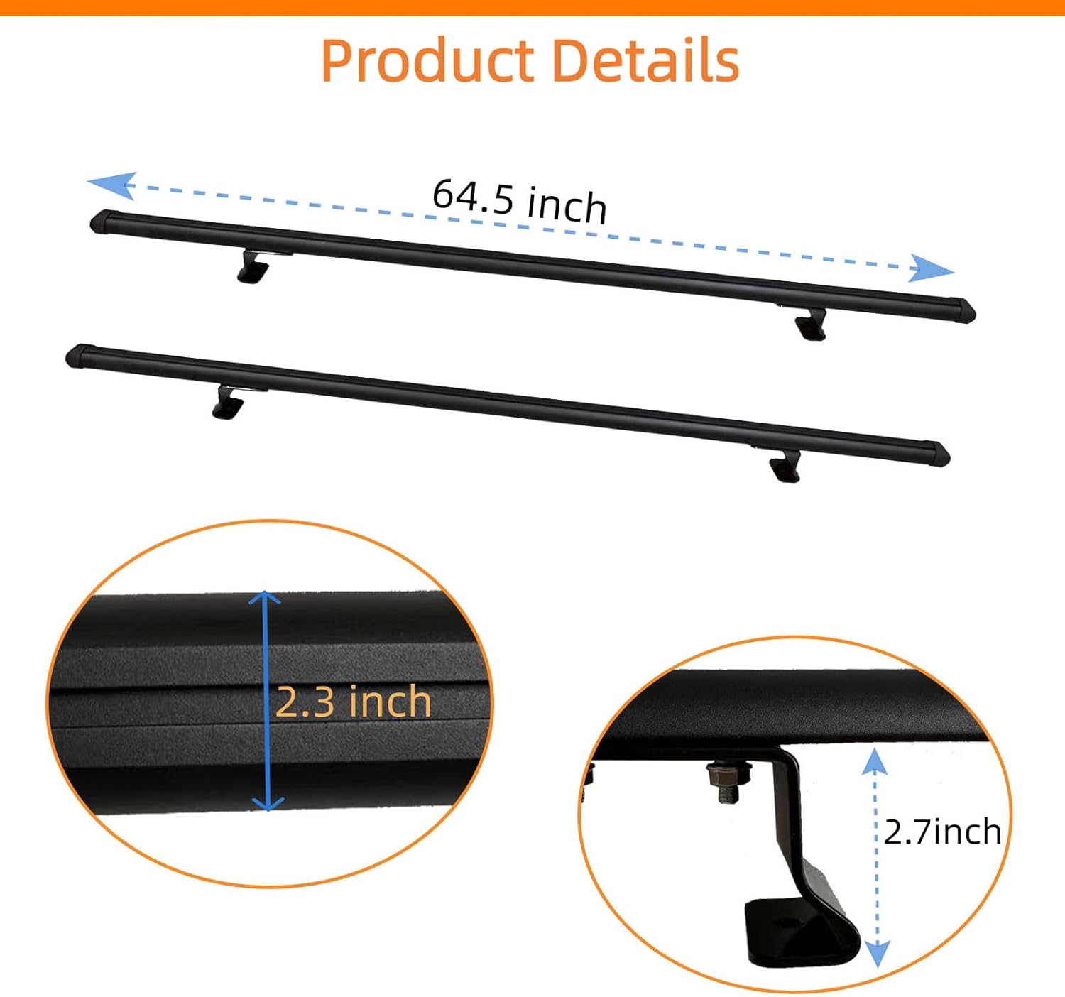 Universal Adjustable Truck Cap Rack Roof Ladder Rack Compatible with Van & Pickup Truck Cap & Topper (Drilling Required), 2 Bar Black Aluminum Camper Shell Roof Rack Cross Bars Crossbar