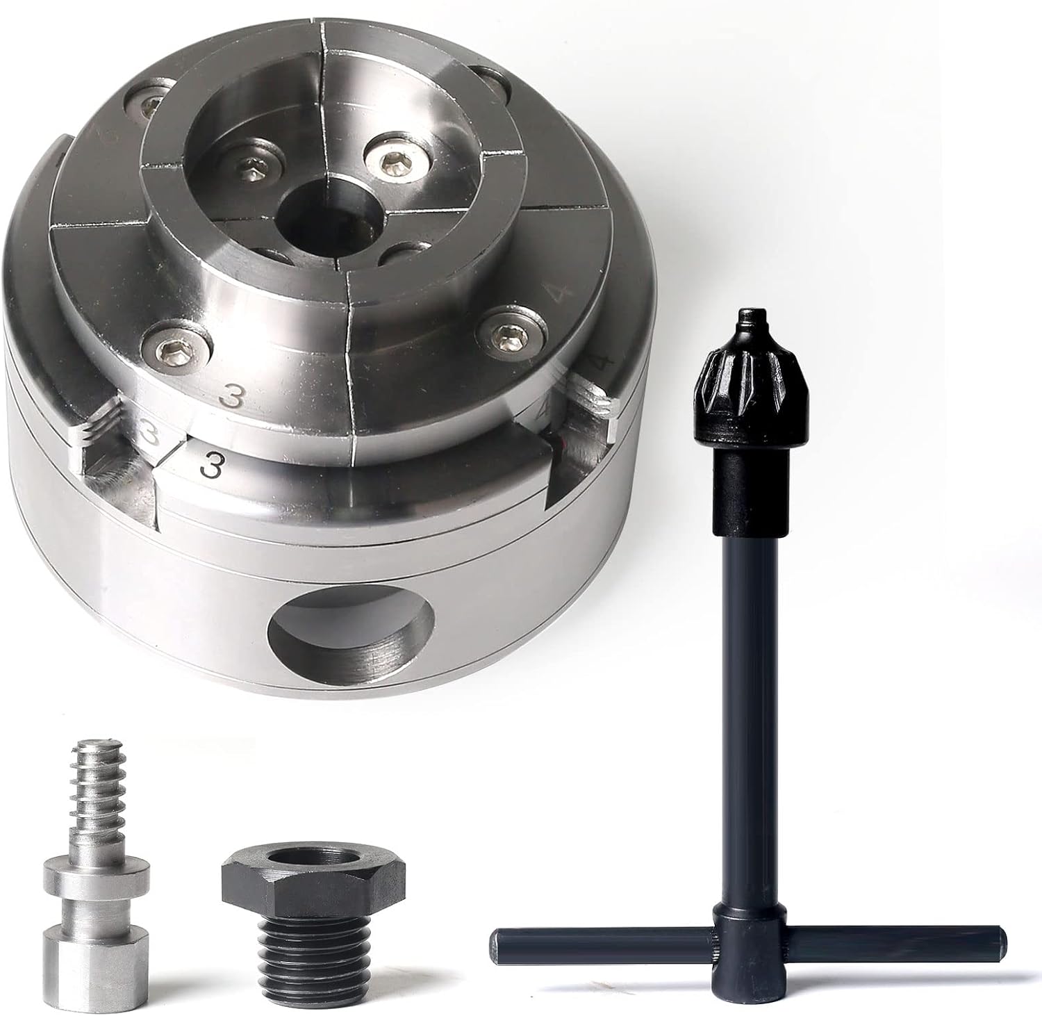 FJL FORCE Wood Lathe Chucks 3.75-Inch, 4-Jaw Self-Centering Keyed Wood Lathe Chuck Set, Wood Turning Chuck 1inchx8Tpi Thread & 3/4"x16Tpi Adapter - - 