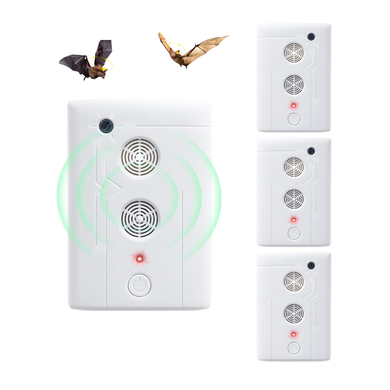 Ahuyentador ultrasónico de murciélagos recargable para uso interior y exterior en el hogar, 4 u.
