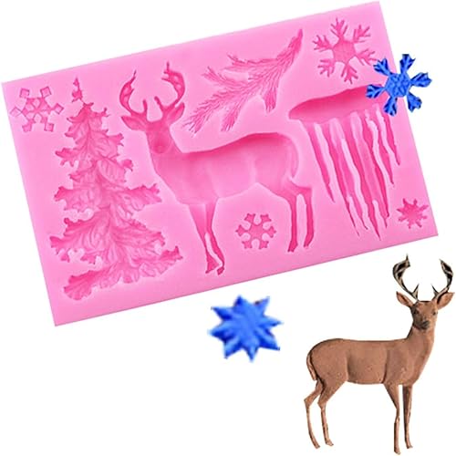 Miniatura 4 de Moldes de silicona con diseño de copos de nieve de alces 3D para fondant de alce rosa chocolate, molde de silicona de Navidad para decoraciones de