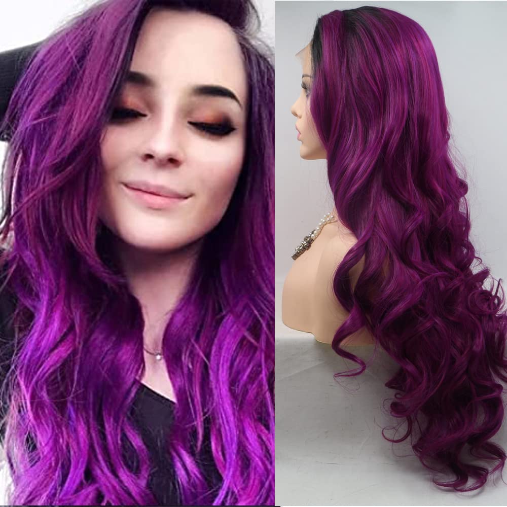 Perruque violette longue racine sombre solution coiffure sans coloration