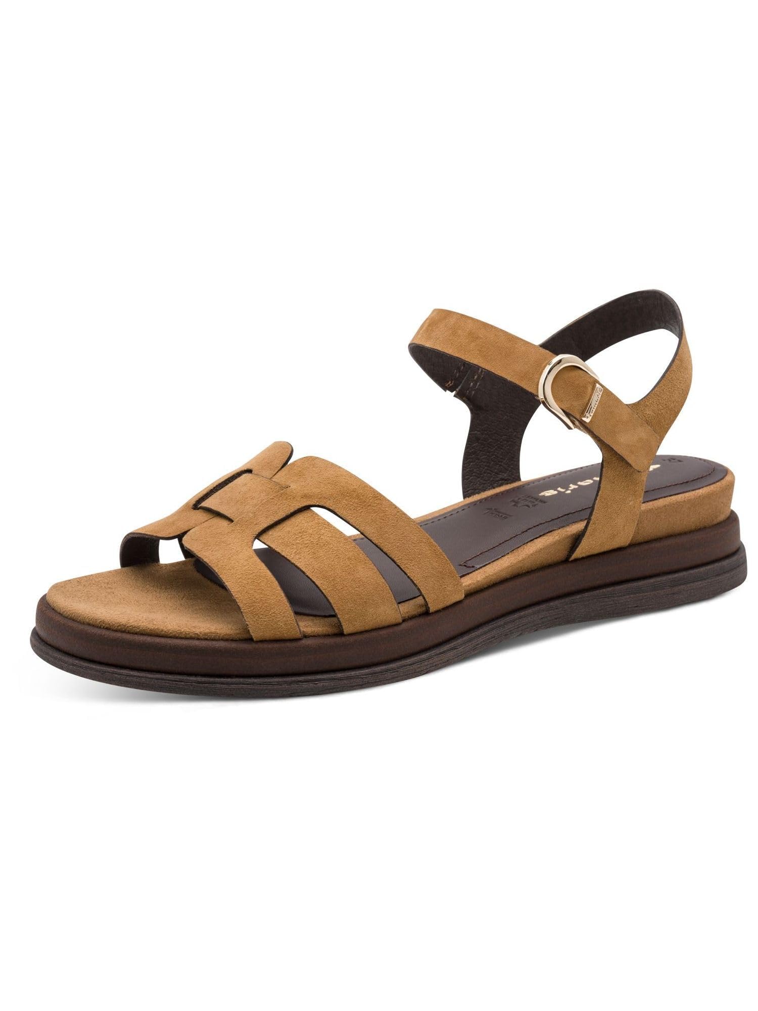 Tamaris Leather Flat Sandals Women's Cognac Size 38 (5)