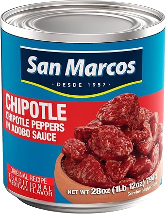 San Marcos Chipotle Peppers in Adobo Sauce| 28 oz| Dried and Smoked Jalape?os in a Tangy| Slightly Sweet Red Sauce.