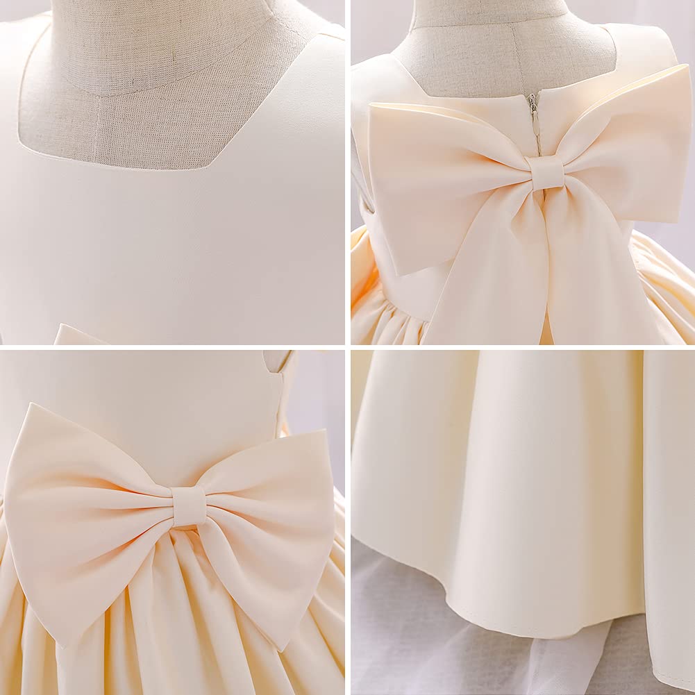 IBAKOM Mädchen Bowknot Tutu Prinzessinnen-Kleid für Mädchen, zum Geburtstag, für Hochzeit, Taufkleid, champagne, 18-24 Monate