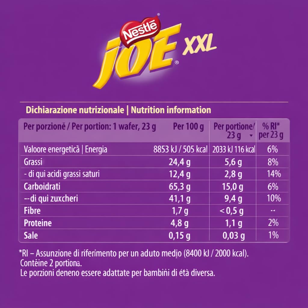 Nestlé Joe XXL Wafer al Cacao con Crema di Cacao e Cioccolato al Latte, 20 Pezzi, 920 g