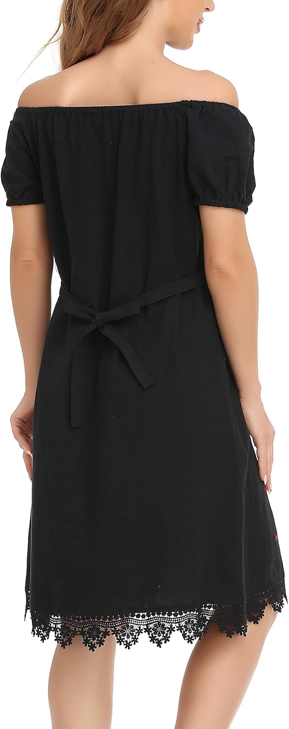 YZXDORWJ Women Mexican Embroidered Dress Casual Loose Bohemian Floral Dress Short Sleeve Long Maxi Summer Beach Swing Dress - Image 7