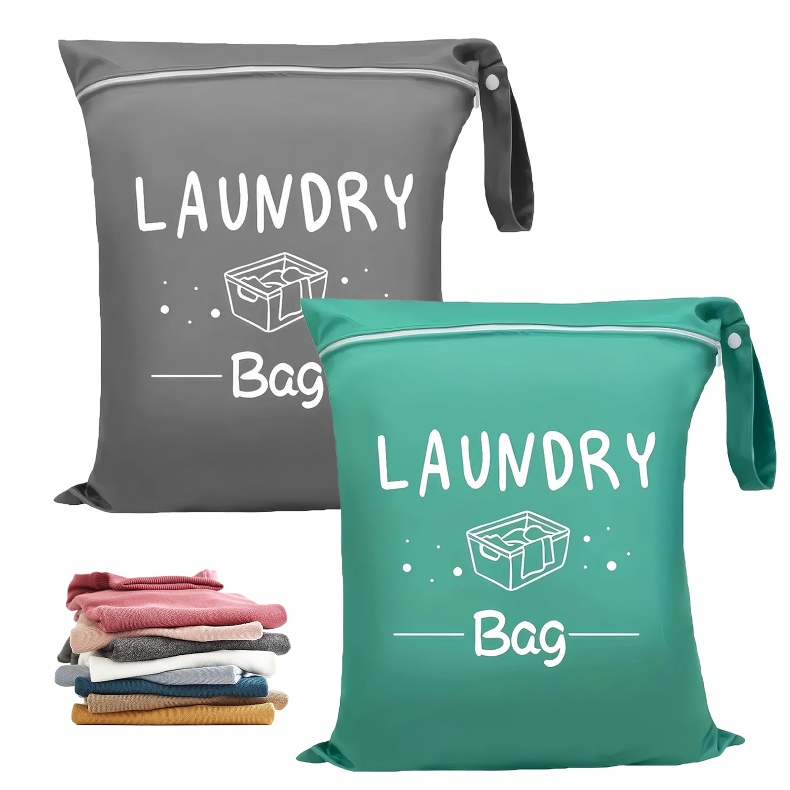 2pcs Laundry Bags for Travelling, Travel Laundry Bag Lightweight Small Laundry Bag Wet Bags for Swimming, Wet Clothes Bag for Home,Travel,Holiday,Camping(Green+Grey)