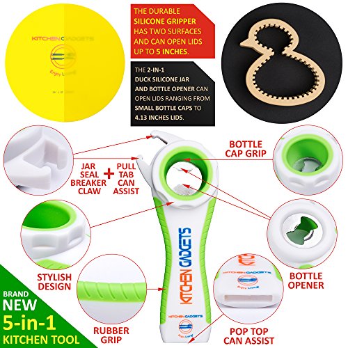 Kitchengadgets Jar Opener For Weak Hands, Water Bottle Openers For Seniors With Arthritis, The #1 All In One Premium Multifunction Jar And Bottle Opener Set For Elderly #TOP1