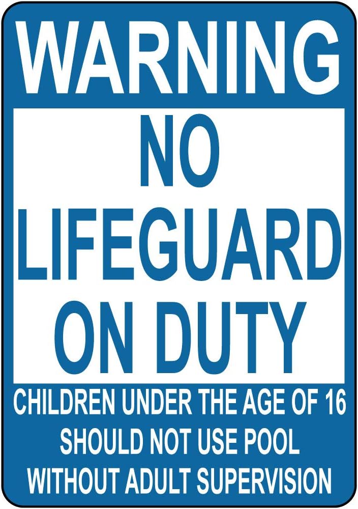 Aluminum Vertical Metal Sign Multiple Sizes Warning No Lifeguard on Duty Children Not Use Pool B Swimming With Border Weatherproof Street 12x18Inches