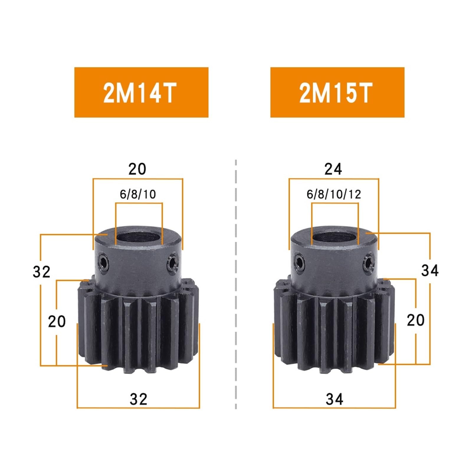 Bevel Gear Pinion Hardware Mechanical 1pcs Spur Gear 2 Module-14T/15T Bore Size 8mm Transmission Gears Carbon Steel Teeth Height 20mm(2M-14T)