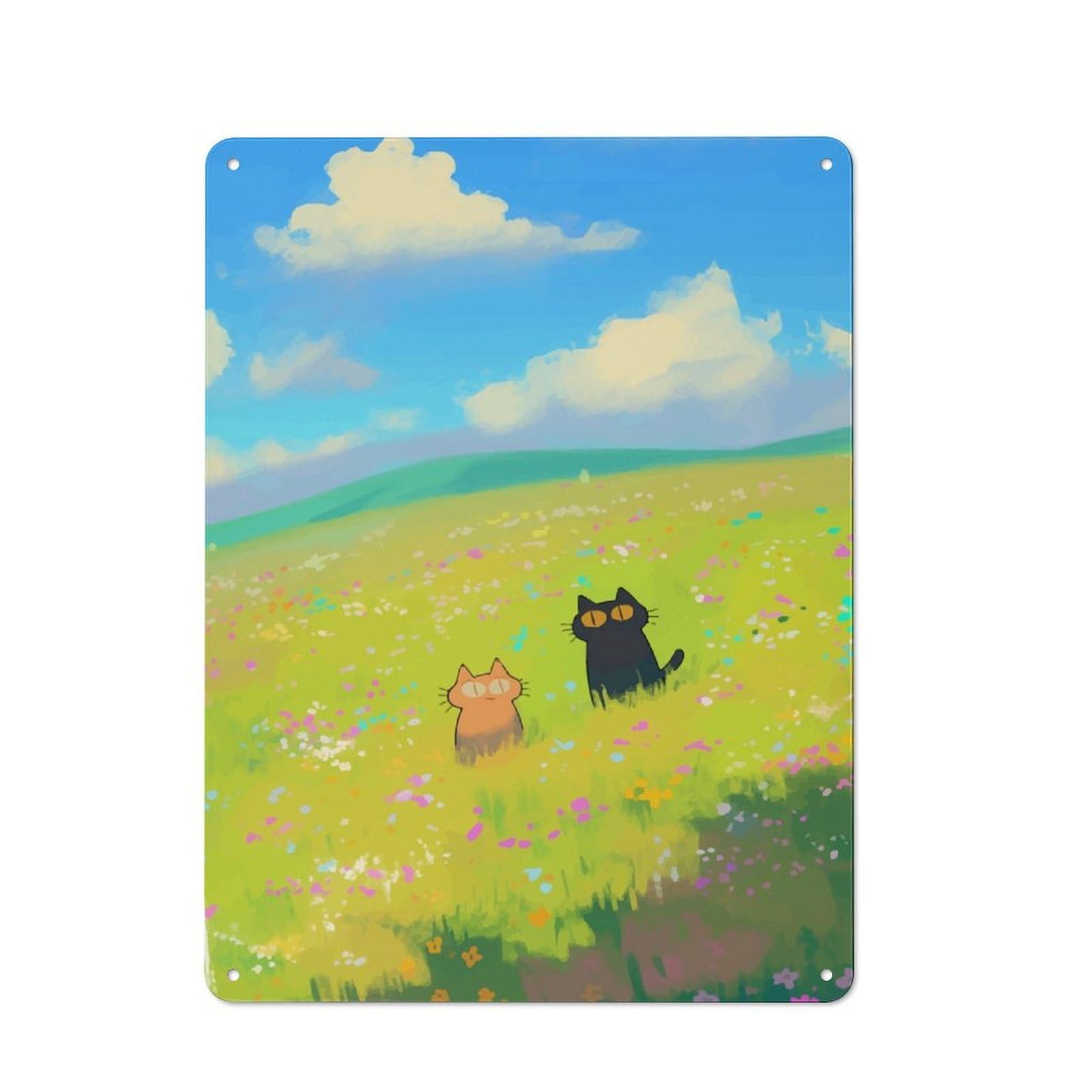Junmoney Cats In A Field Of Flowers 40X30cm Retro Metal Plaque With For Garage Or Workshop, Housewarming Present For People Styling Garage And Workshop