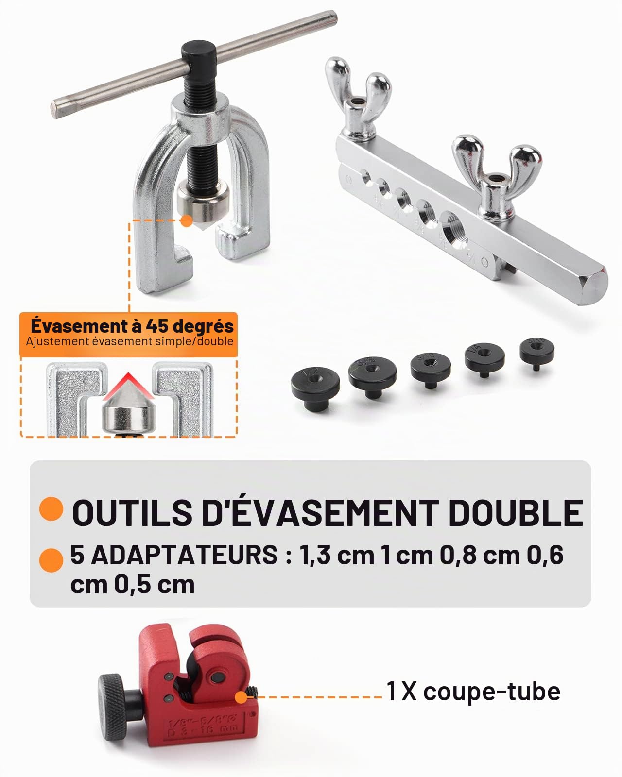 Kit d’Outils de torchage Double et Simple, Ligne de Frein de 7,62m Ø 4,75mm en Acier (16 raccords + 4 connecteurs), Kit de Conduite de Frein