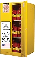 Vista 24 de Justrite Gabinete de almacenamiento inflamable de cierre automático de 30 galones, acero de calibre 18, 1 estante, gabinete contra incendios de 2