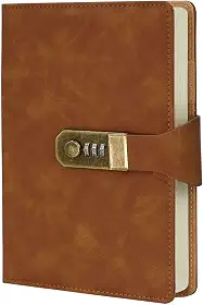 LUMAI Caderno Diário com Cadeado e Fechadura Secreta, Ideal para Anotações, Projetos, Privacidade e Criatividade, Folhas Com Pauta Linhas, Capa de Couro Resistente e Design Minimalista – Marrom