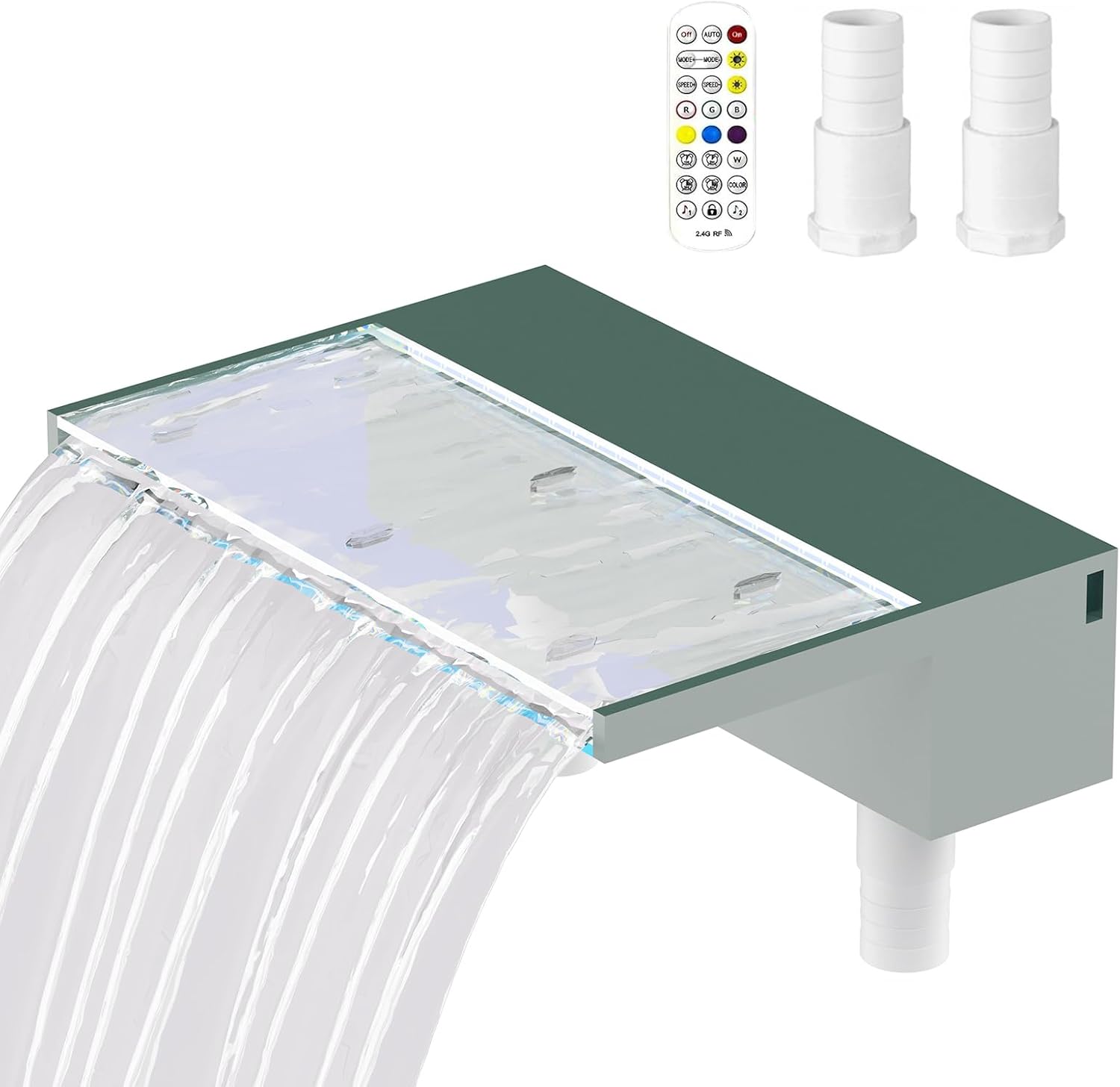 Acrylic Pool Fountain Waterfall with LED Lights - 11.8" LED Strip Remote Control with 18 Colors, Smooth Water Flow & Cascade Blade, Easy Installation for Outdoor, Garden, Patio & Ponds