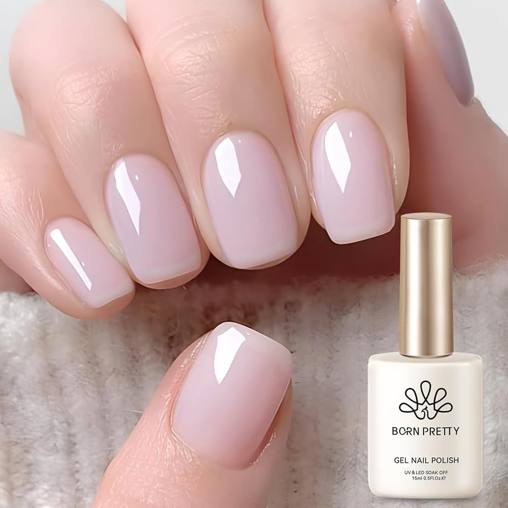 Born Pretty Jelly Gel Nail Polish,Soft Mist Pink Purple Sheer Crystal Translucent Gel Nail, Gel Polish Soak Off LED U V Nail Gel, Nail Art DIY for Home Salon Manicure 15ML
