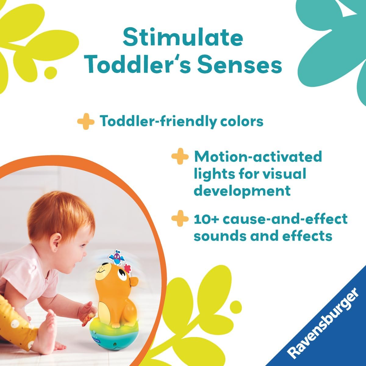 Ravensburger Play+ Push & Listen Roly Poly – Capybara | Sensory Toy with Lights & Sounds | Encourages Movement & Exploration | 6 Months and Up