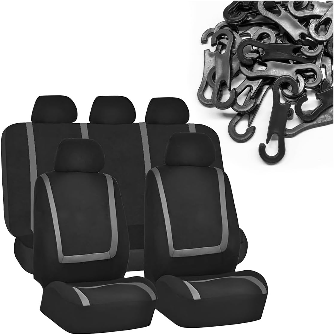 Car Seat Cover Full Set, Non-Slip Front Rear Seat Protector (Gray)
