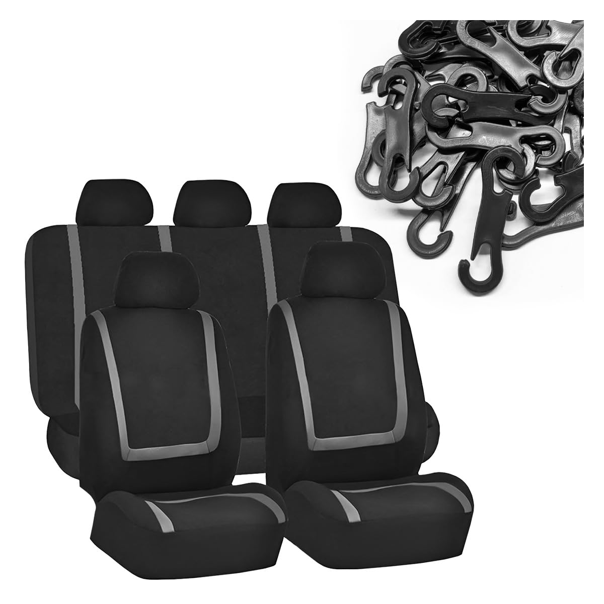 GAOLAOSY - Juego completo de fundas para asientos de coche, transpirables, compatibles con bolsas de aire y esponja compuesta en el interior, universales, lavables, accesorios interiores para coches, camiones y SUV, color gris