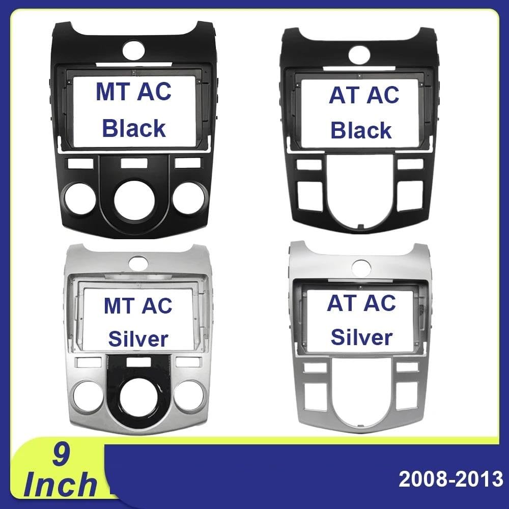 Générique Cadre de façade d'autoradio pour Kia pour Cerato pour Forte pour K3 TD 2008-2013 | Kit Tableau Bord Android 9" Cadre Et Panneau Stéréo Voiture Autoradio Tableau de Bord(AT Silver Set)