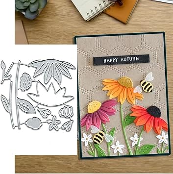 Bee Flowers Metal Cutting Die Cuts, Bee Flowers Embossing Stencils DIY Crafts Cards Cutting Dies Cuts for DIY Embossing Card Making Photo Decorative Paper Dies Scrapbooking