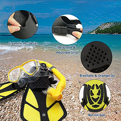 Kids Snorkeling Set with Fins Anti Leak Snorkeling Gear for Kids with Adjustable Flippers, Youth Junior Full Dry Snorkel Set Swimming Goggles with Nose Cover Diving Mask Scuba with Bag, 5-14 Yrs by HH HHAO SPORT - Used condition - Image 5