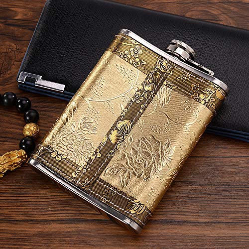 Golden pattern 8 Oz Flask Gift Hip Flask Stainless Steel(304/18-8 SS).Bonus 2 Shot Glass+1Funnel+1Giftbox.Flask Leak Proof Tested.Flask for Liquor/Alcohol.Flask for Men/Women by IVYRISE - Image 9