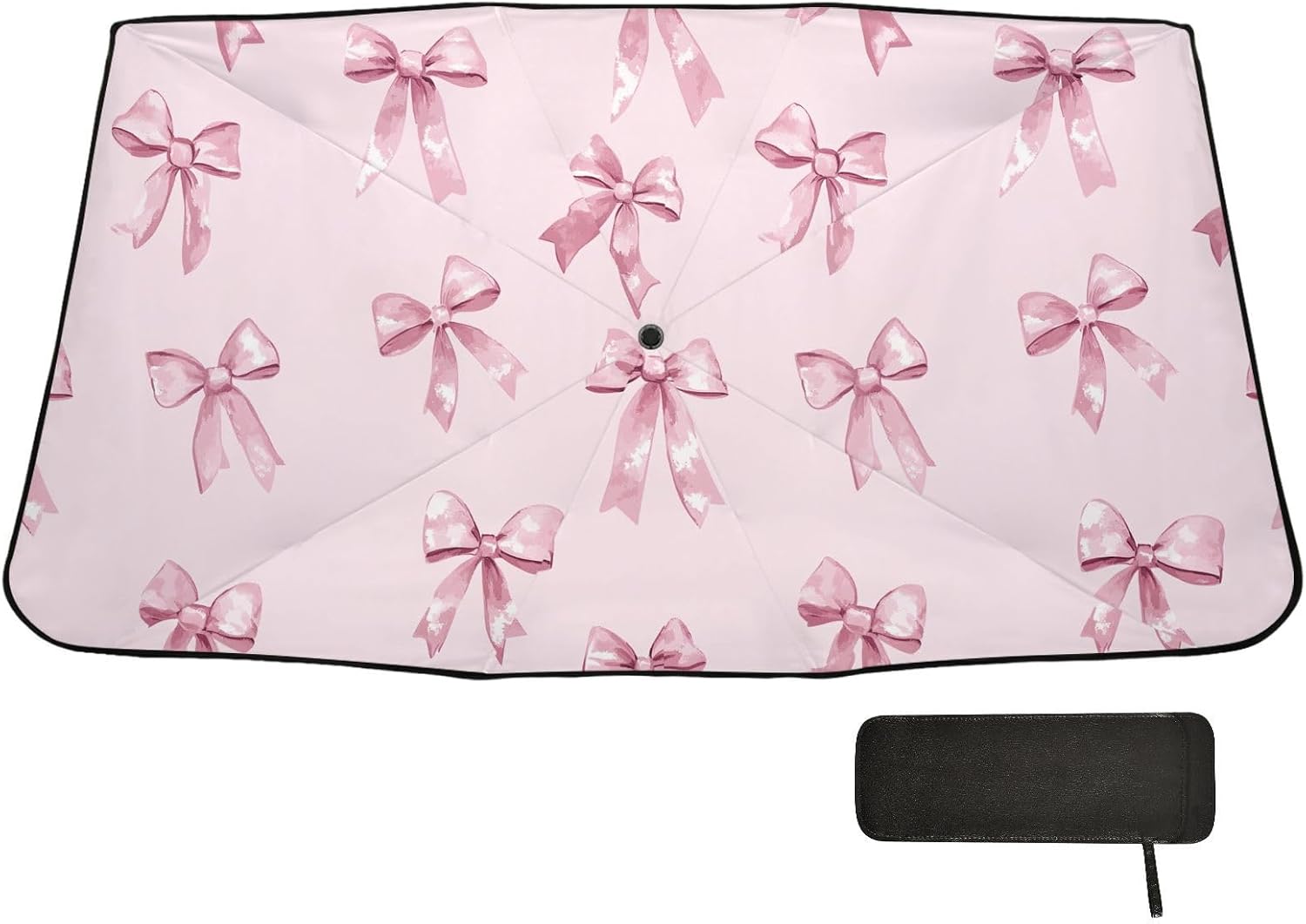 Windshield Sun Shade Umbrella Pink Bows Printed Foldable Car Front Window Sunshade Blocks UV Rays Heat Keep Vehicle Cool 55"x27.5"