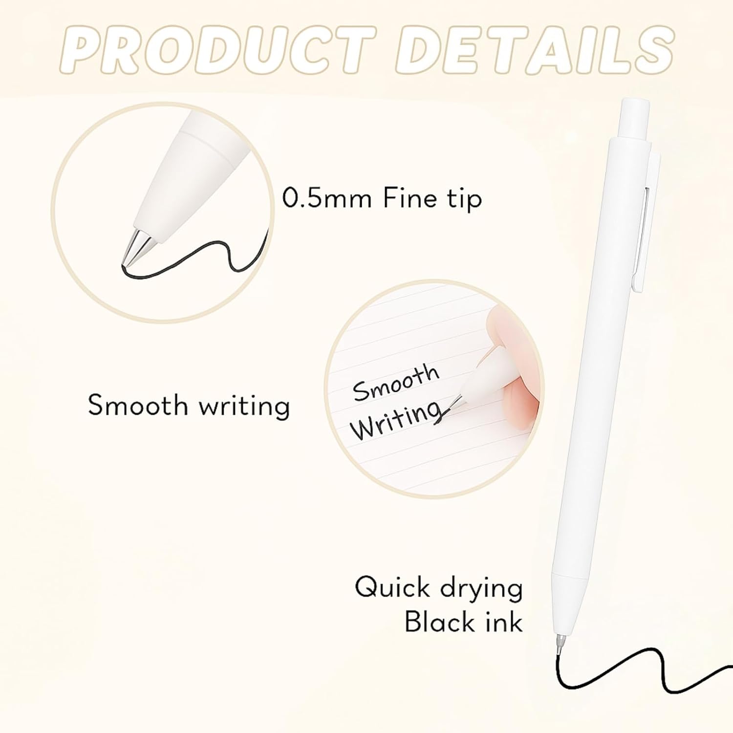 100 Pcs Ballpoint Pens Bulk – Milk White – 0.5mm Black Ink – Smooth & Clean Writing Pens Bulk for Desk or Events(Milk White)