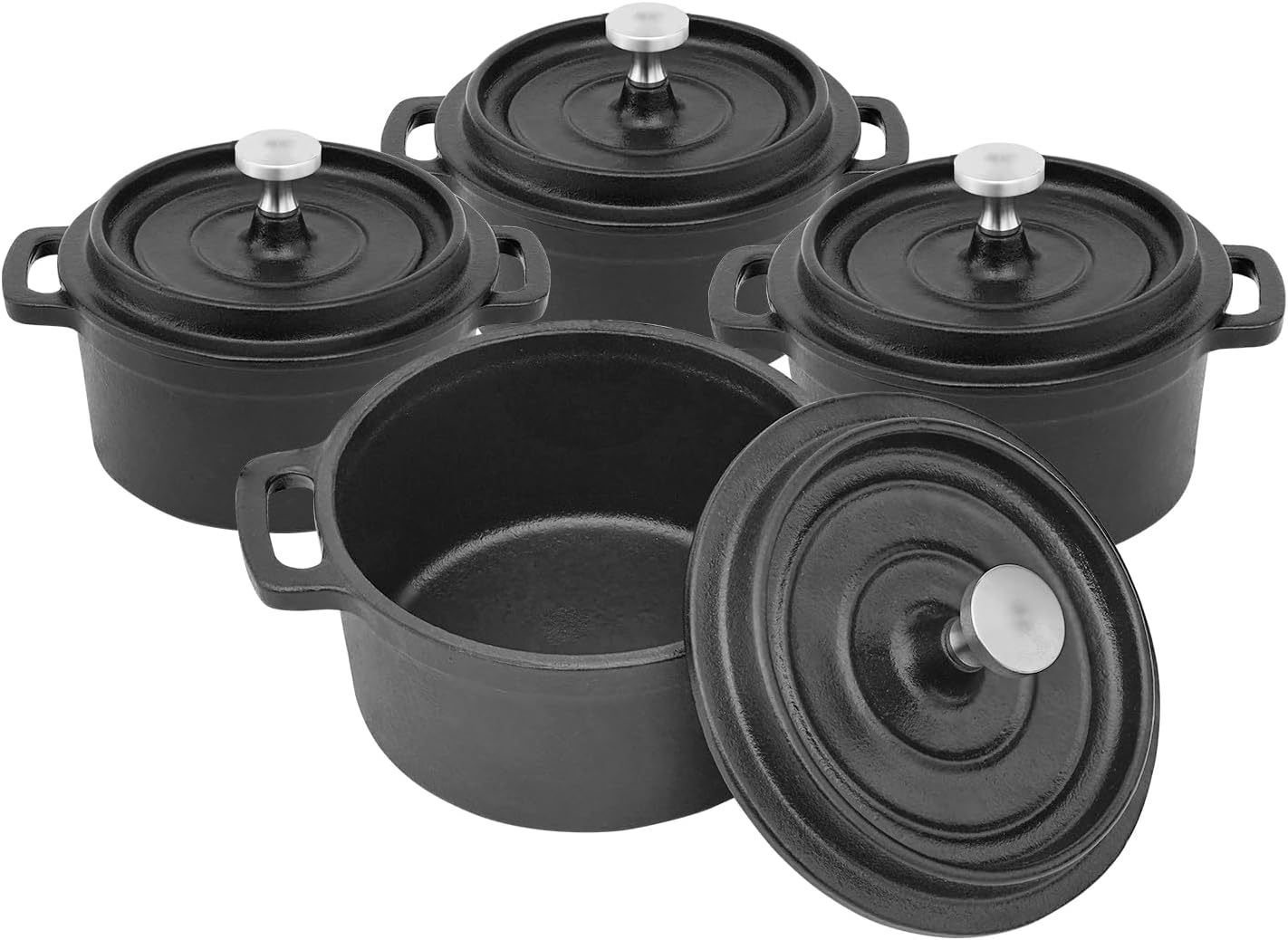 Mini Cocotte 8 oz Dutch Oven with Lids, Cast Iron Set of 4