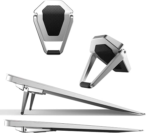 Slim Foldable Laptop Stand, Portable Aluminium Alloy Riser, Self-Adhesive, Anti-Slip, Ergonomic Cooling Holder for 10-17 Inch Notebooks