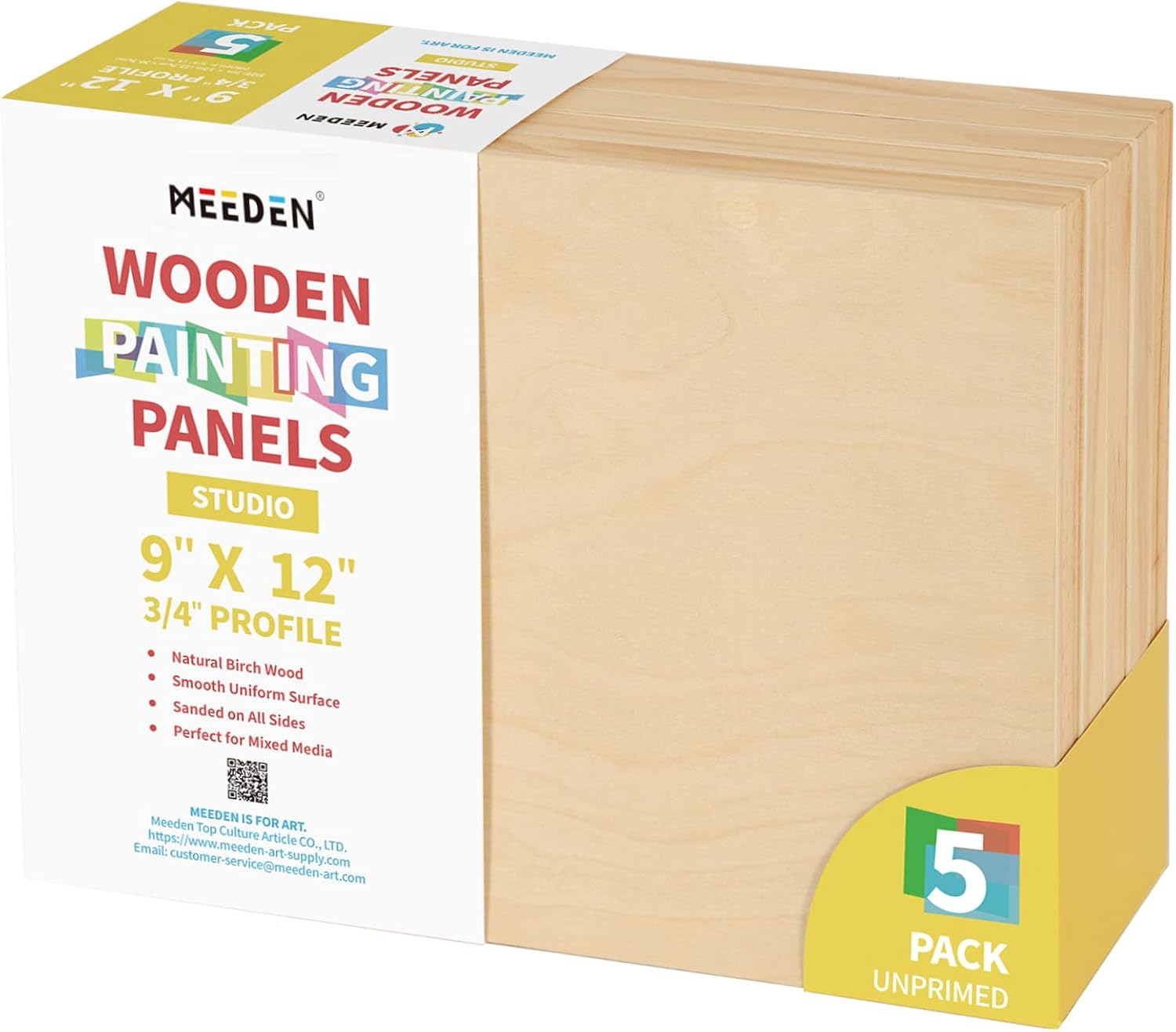 MEEDEN Wood Canvas Panels, 5 Pack of 22x30 cm Birch Wood Paint Panel Boards, Cradled Wooden