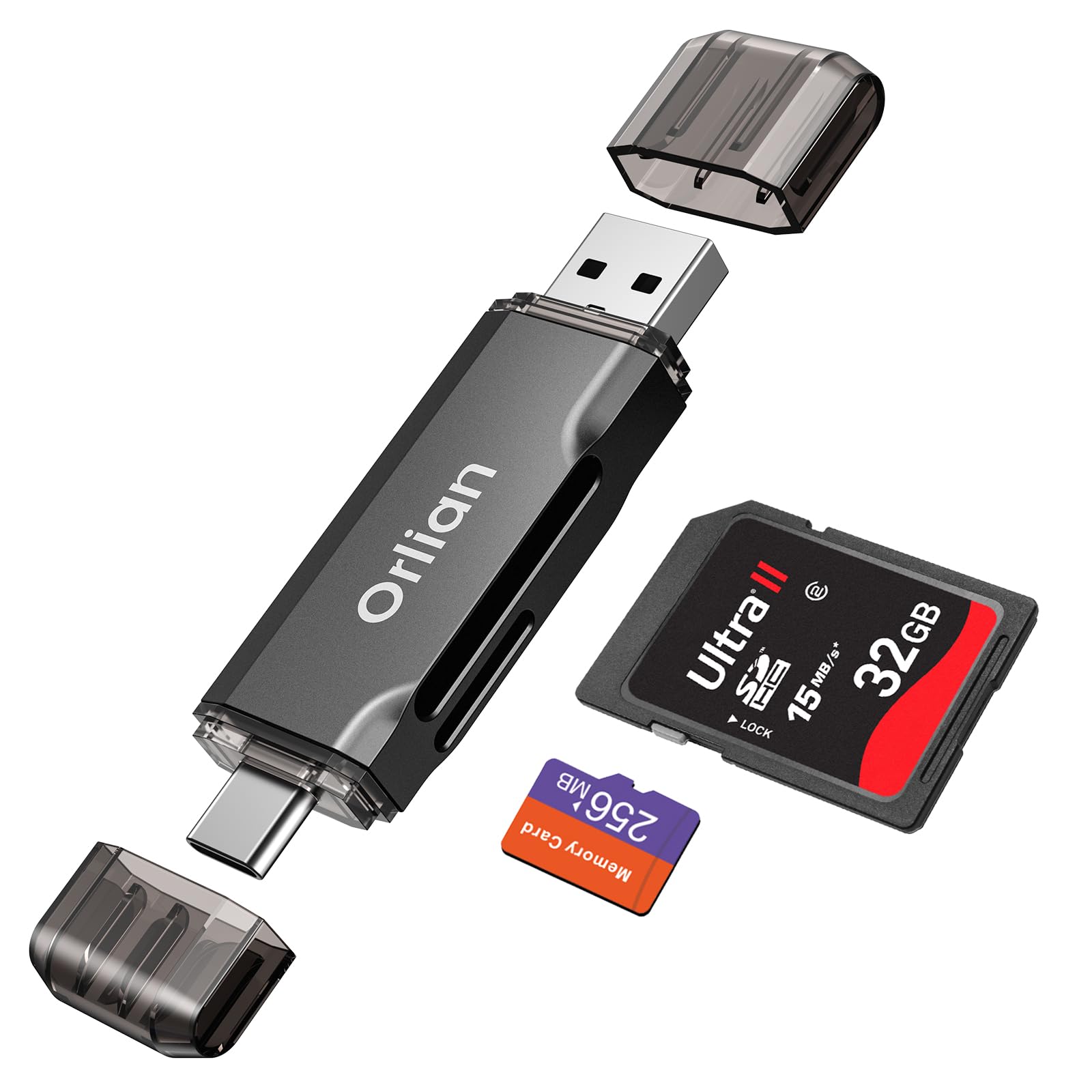 Orlian Lector de tarjetas SD 2 en 1 USB 3.0 Micro SD/SD lector de tarjetas dual USB A y USB C adaptador de lector de tarjetas de memoria 5Gbps tipo C lector de tarjetas TF para SD, SDHC, SDXC a 2TB