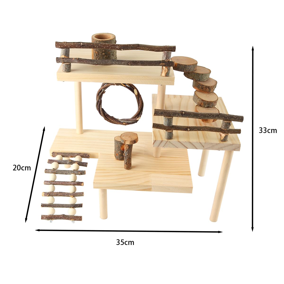 Alnicov Hölzerner Hamsterkäfig-Plattform-Kletterspielplatz mit Brücke Natürliches Lebensraum-Klettersystem