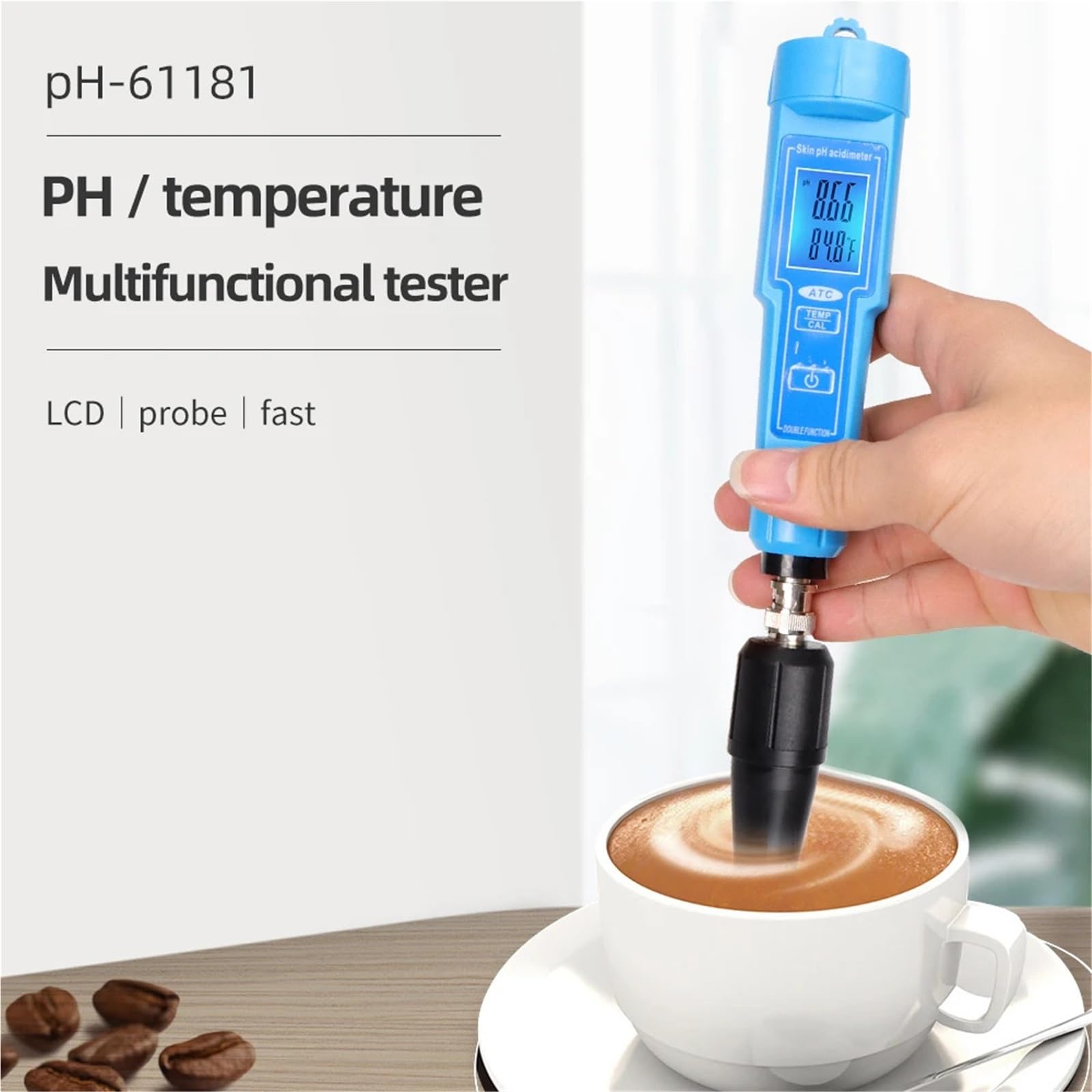 BASSFLY Testeur d'eau, PH-61181 Testeur de pH/température, étalonnage Automatique, acidimètre de température for Aquarium, hydroponie, Spa, Piscine Aquarium, Piscine