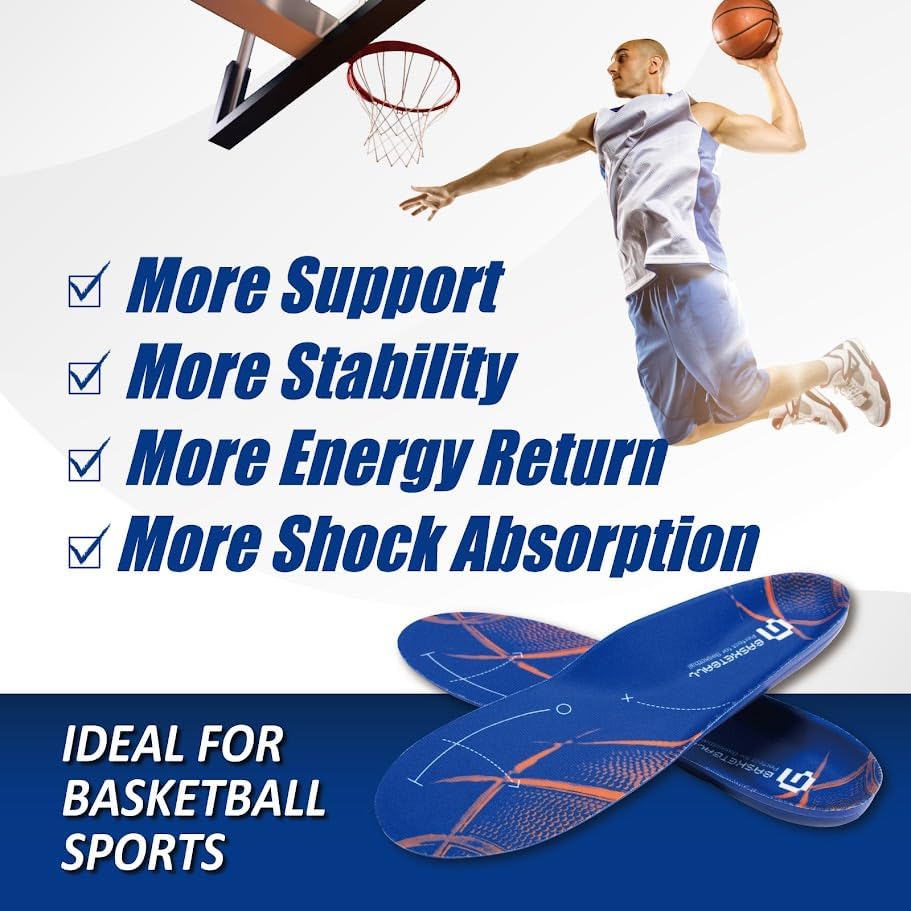 GED Basketball Shoe Insoles for Men & Women - Sports Inserts for Arch Support and Athletic Activity - Lightweight, Elastic, Trim to Fit, Orthotic Inserts with Shock Absorption, Extra Cushioning - Image 7