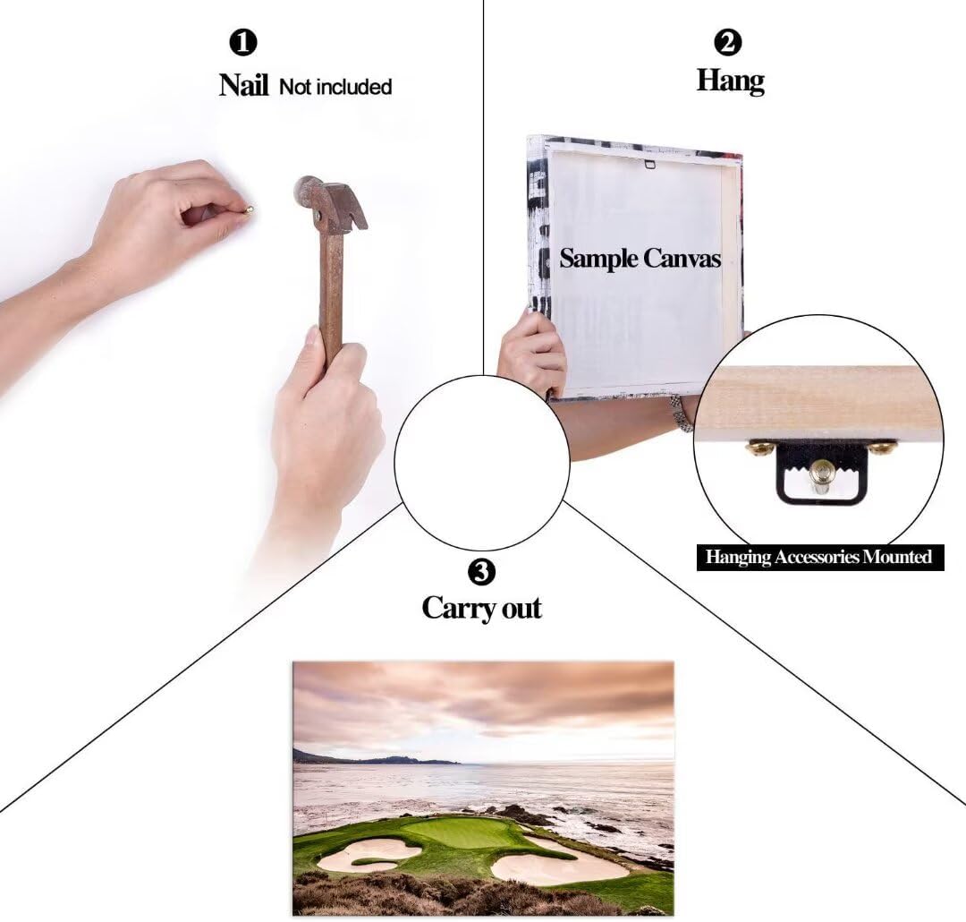 USA California Golf Course Wall Art for Living Room Bedroom Bathroom Home Decorations Coastline Golf Course Greens and Bunkers Picture Poster Framed Artwork Canvas Prints Ready to Hang(12''H x 16''W) - Image 7