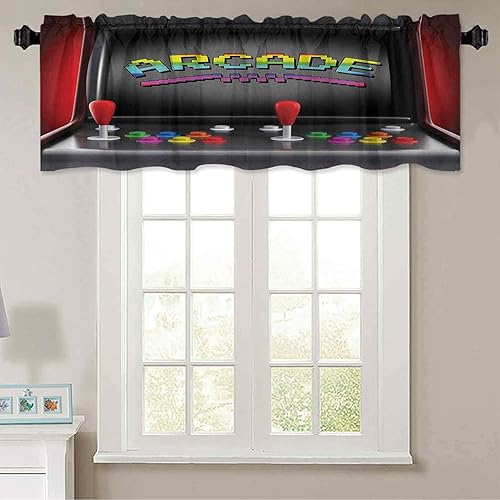 Miniatura 2 de Cenefa de cortina de filtrado de luz, 36 pulgadas de ancho x 18 pulgadas de largo, máquina de arcada retro para videojuegos, divertidos, botones
